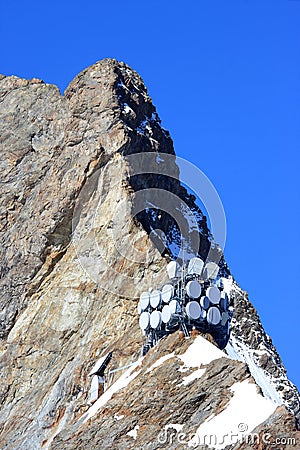 Transmitters and receivers upon Jungfrau mountain Stock Photo