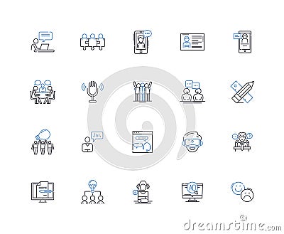 Transmitting line icons collection. Broadcasting, Sending, Relaying, Communicating, Dispatching, Transporting Vector Illustration