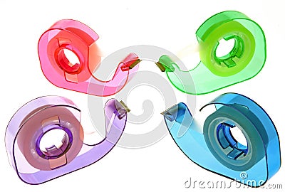 adhesive tapes with sellotape holder on white background Stock Photo