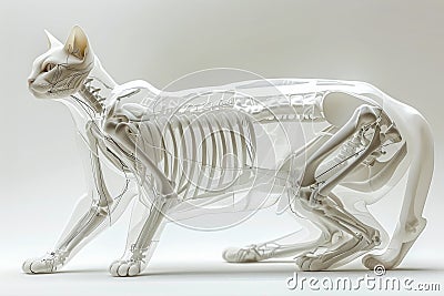 Transparent Anatomical Model of Feline Skeletal and Organ Systems for Veterinary Education Stock Photo