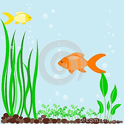 Transparent aquarium sea aquatic background vector illustration habitat water tank house underwater fish algae plants. Vector Illustration