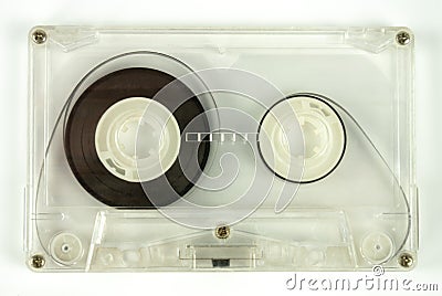 Transparent audio cassette on white background Stock Photo