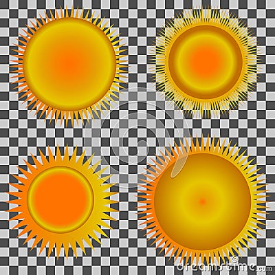 four bright luminous suns Vector Illustration