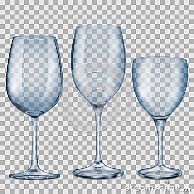 Transparent blue empty glass goblets for wine Stock Photo
