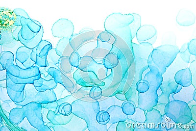 Transparent blue handdrawn watercolor drops on white background. Bubbles imitation. Stock Photo