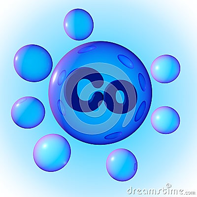 Transparent blue mineral cobalt pills on blue background. Mineral and vitamin complex. Healthy life concept. 3d Cartoon Illustration
