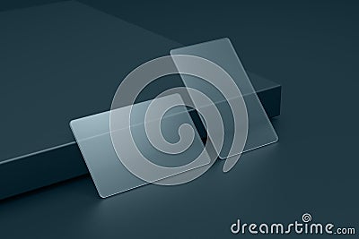 Transparent business card design greyish blue color. 3D illustration Cartoon Illustration