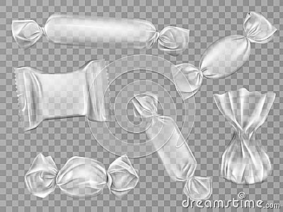 Transparent candy wrappers set isolated clip art Vector Illustration