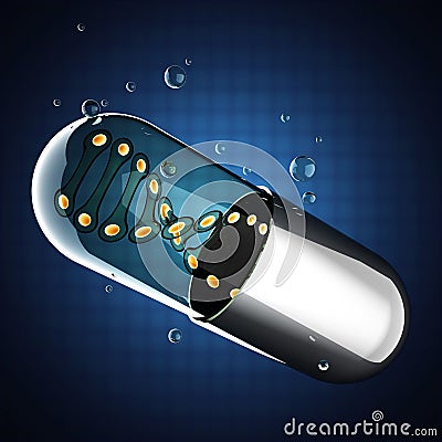 Transparent capsule on blue background Stock Photo