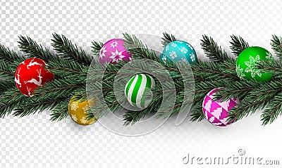 Transparent Christmas garland with colorful bauble Vector Illustration