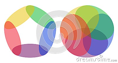 Transparent colored shapes overlay background, color palette set, colors gradation chart, rainbow multicolored round element, Vector Illustration