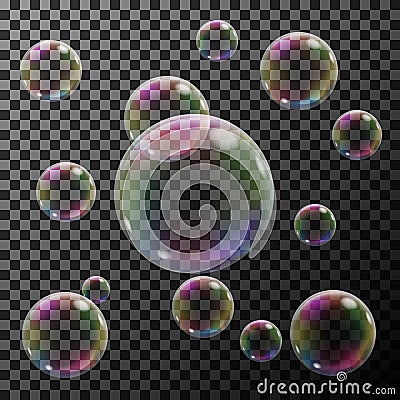 Transparent colorful soap bubbles Vector Illustration