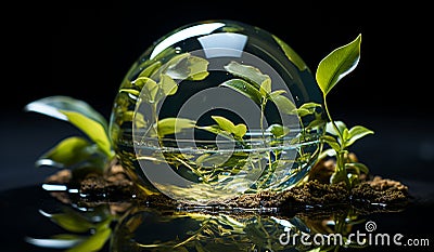 Transparent crystal planet Earth with generic vegetation around. Ecology and environment concept. AI generated Stock Photo