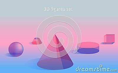 Transparent 3D primitives elegant composition , realistic vector illustration Vector Illustration