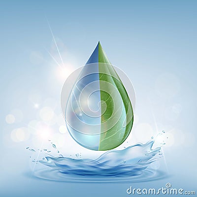 Transparent drop of water on a blue background Vector Illustration