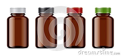 Blank empty bottles mockups for pills or other pharmaceutical preparations. Vector Illustration