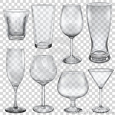 Transparent empty glasses and stemware Vector Illustration