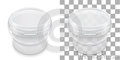 Transparent empty plastic bucket for storage. Vector packaging t Vector Illustration