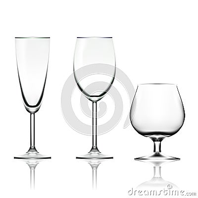 Transparent Empty Wine, Champagne And Cognac Glass Isolated On White Stock Photo