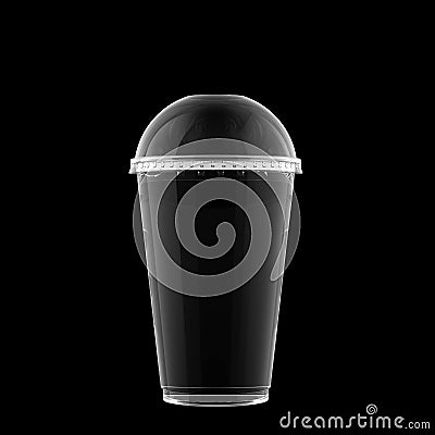 Transparent Fast Food Soda, Slush, Shake or Cola Cup with Buble Convex Lid Isolated on Black Background. Stock Photo
