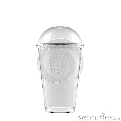 Transparent Fast Food Soda, Slush, Shake or Cola Cup with Buble Convex Lid Isolated on White Background. Stock Photo