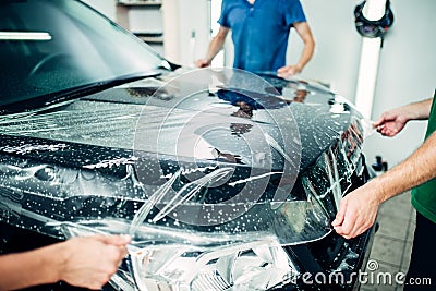 Transparent film, car paint protection Stock Photo