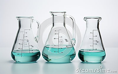 Transparent Glass Beakers on a White Background -Generative Ai Stock Photo