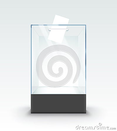 Transparent glass box ballot vote election. Empty container paper on standm voting box poll Vector Illustration