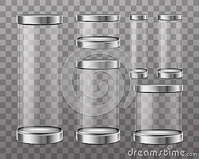 Transparent glass cylinder capsule showcase Vector Illustration