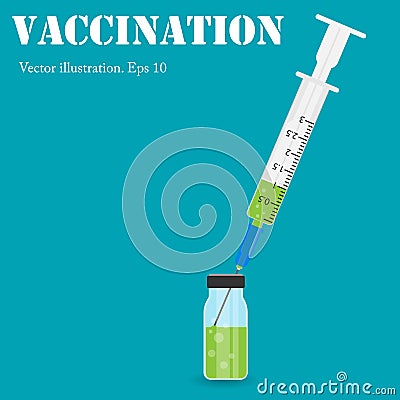 Transparent glass medical vial and syringe. Vector Illustration