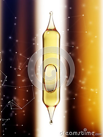 Transparent glass pipette with a Golden liquid dripping Stock Photo