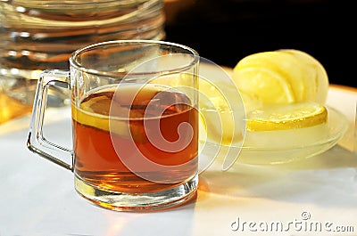 In tea with ice lemon Stock Photo