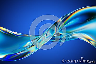 Transparent glossy glass ribbon. Curved wave in motion. Stock Photo