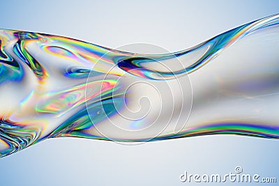 Transparent glossy glass ribbon. Curved wave in motion. Stock Photo