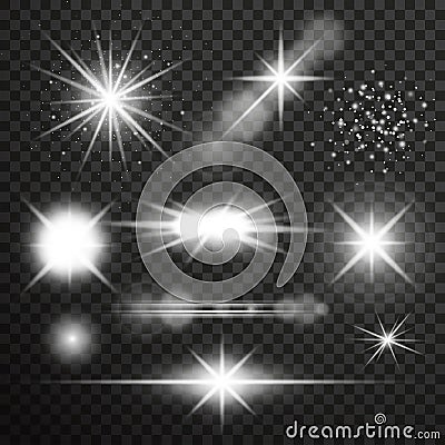 Transparent glow light effect. Star burst with sparkles. Vector Illustration