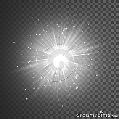 Transparent glow light effect. Star burst with sparkles. White glitter. Vector illustration Vector Illustration