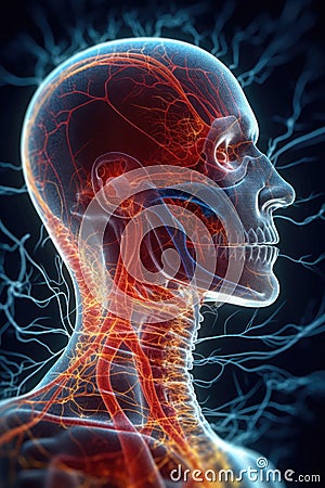 a transparent head with veins and arteries Stock Photo