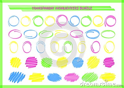 Transparent highlight pen circle frame set vector Vector Illustration