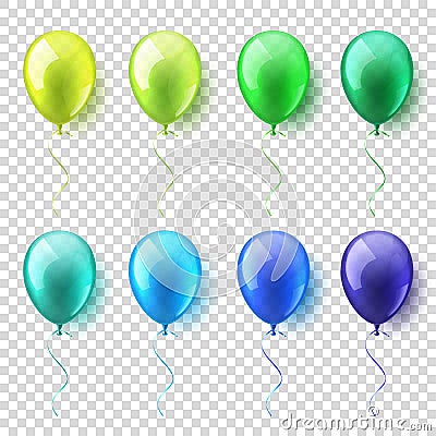 Transparent Isolated Realistic Colorful Glossy Flying Air Balloons set. Birthday party. Ribbon.Celebration. Wedding or Vector Illustration