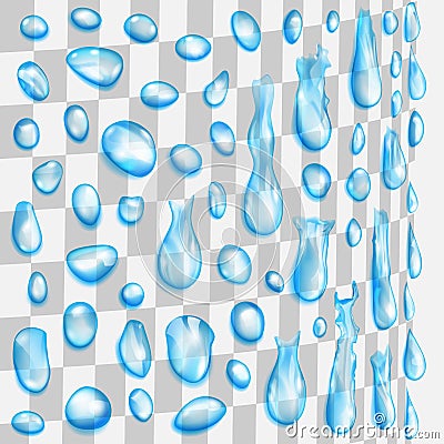 Transparent light blue drops flowing along a cylindrical surface Vector Illustration