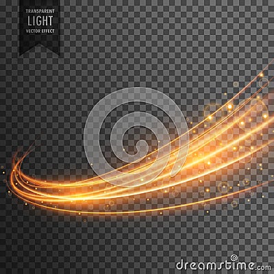 Transparent light effect with curve trail and golden sparkles Vector Illustration