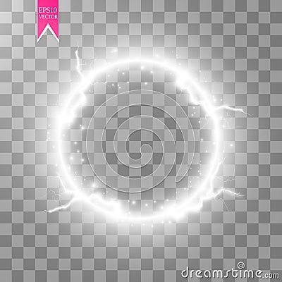 Transparent light effect of electric ball lightning. Magic plasma ball Vector Illustration