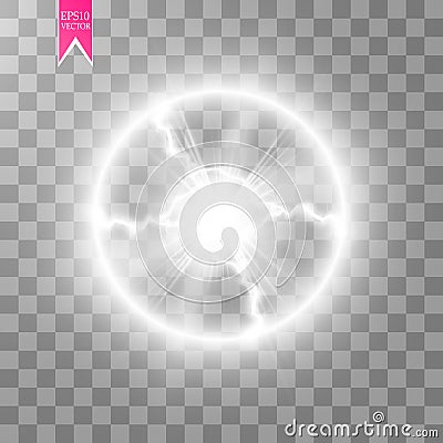 Transparent light effect of electric ball lightning. Magic plasma ball Vector Illustration