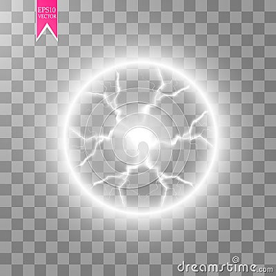 Transparent light effect of electric ball lightning. Magic plasma ball Vector Illustration