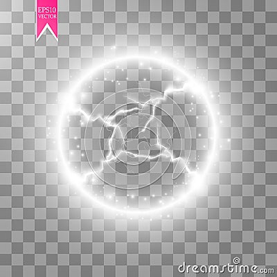 Transparent light effect of electric ball lightning. Magic plasma ball Vector Illustration