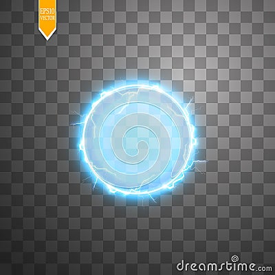 Transparent light effect of electric ball lightning. Magic plasma ball Vector Illustration