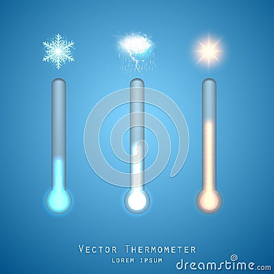 Transparent Meteorology thermometers. Cold and heat temperature. Vector illustration. Vector Illustration