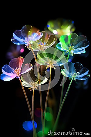 Transparent multicolored flowers on a black Stock Photo