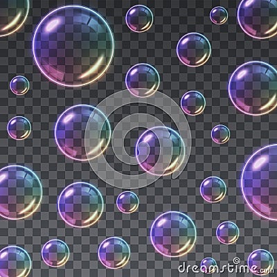 Transparent Multicolored Soap Bubbles background Vector Illustration