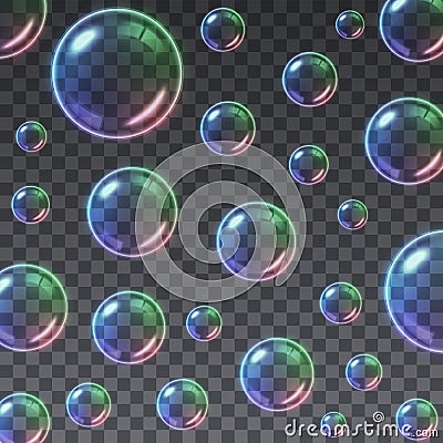 Transparent Multicolored Soap Bubbles background Vector Illustration